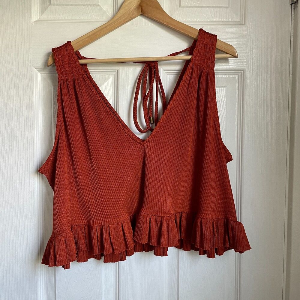 Rust Sleeveless Ruffle Hem Top - Picture 6 of 6